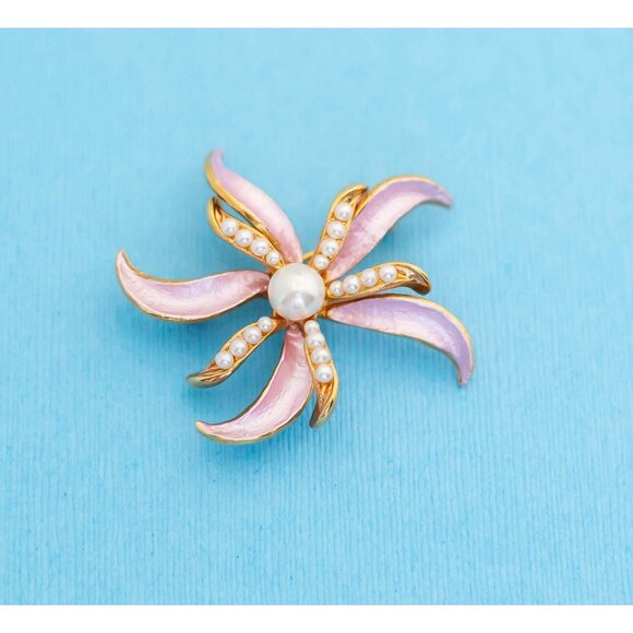 Vintage Pink Beach Flora Brooch - N4 - Picture 1 of 2